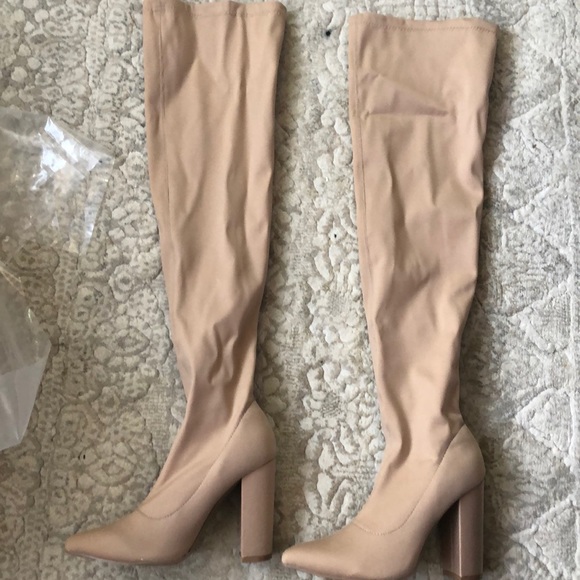 Fashion Nova Shoes - Like over the knew boots nude